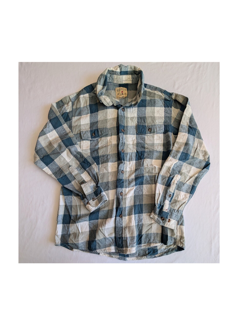 RedHead Men’s Medium Plaid Blue White Gray Long Sleeve Button-Up Shirt Pockets